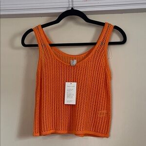 a new day Orange Crochet Knit Tank Top